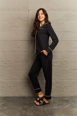 Ninexis Buttoned Collared Neck Top and Pants Pajama Set