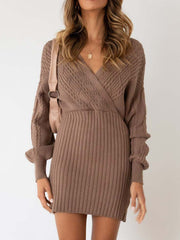 Surplice Neck Long Sleeve Sweater Dress