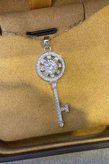 1 Carat Moissanite Platinum - Plated Key Pendant Necklace - Admiresty