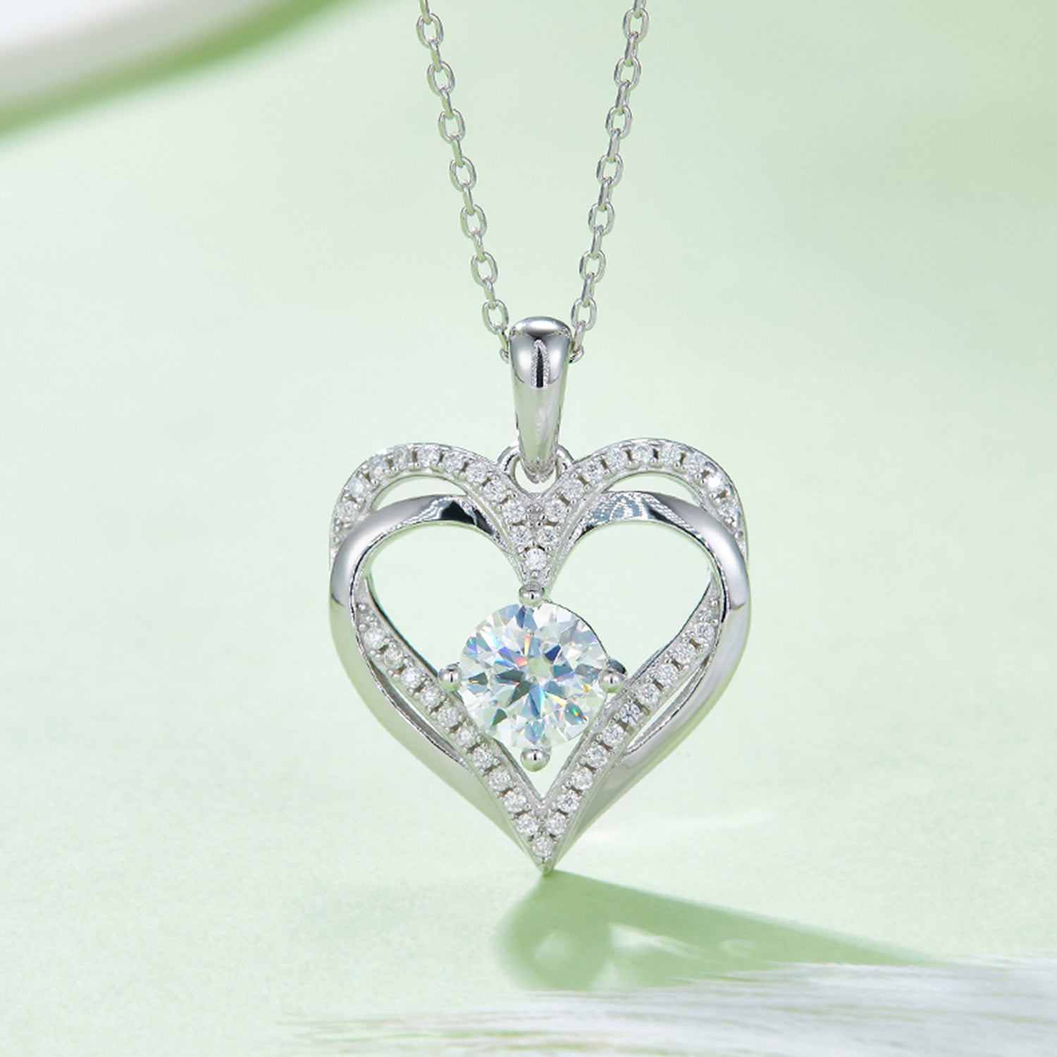 1.2 Carat Moissanite 925 Sterling Silver Heart Necklace - Admiresty