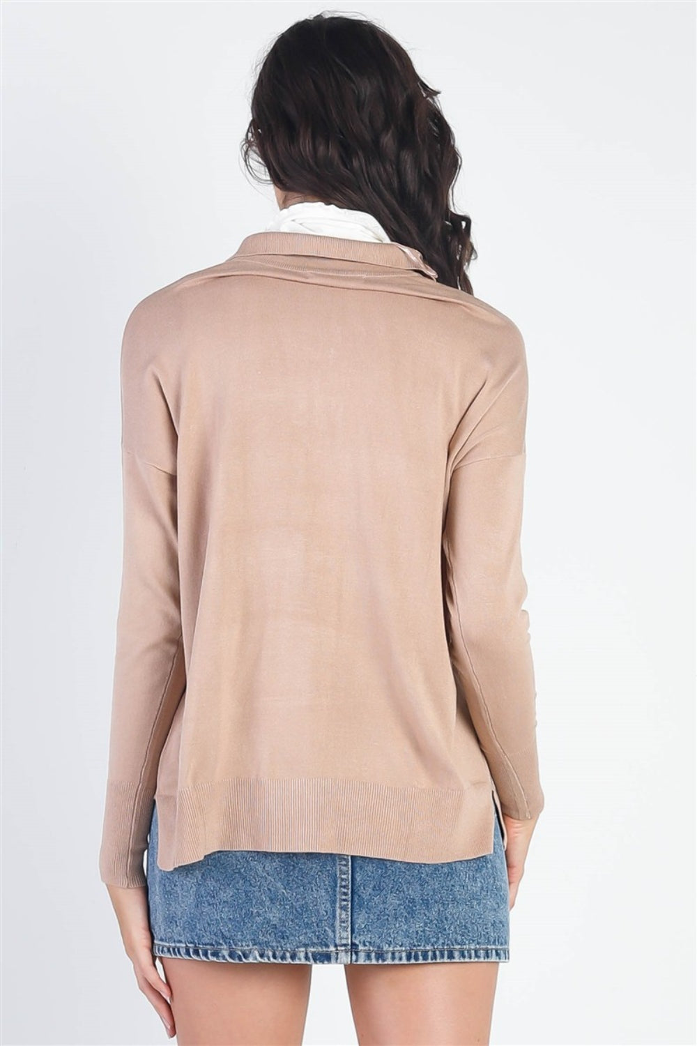 Tasha Apparel Button Up Collar Neck Long Sleeve Knit Top