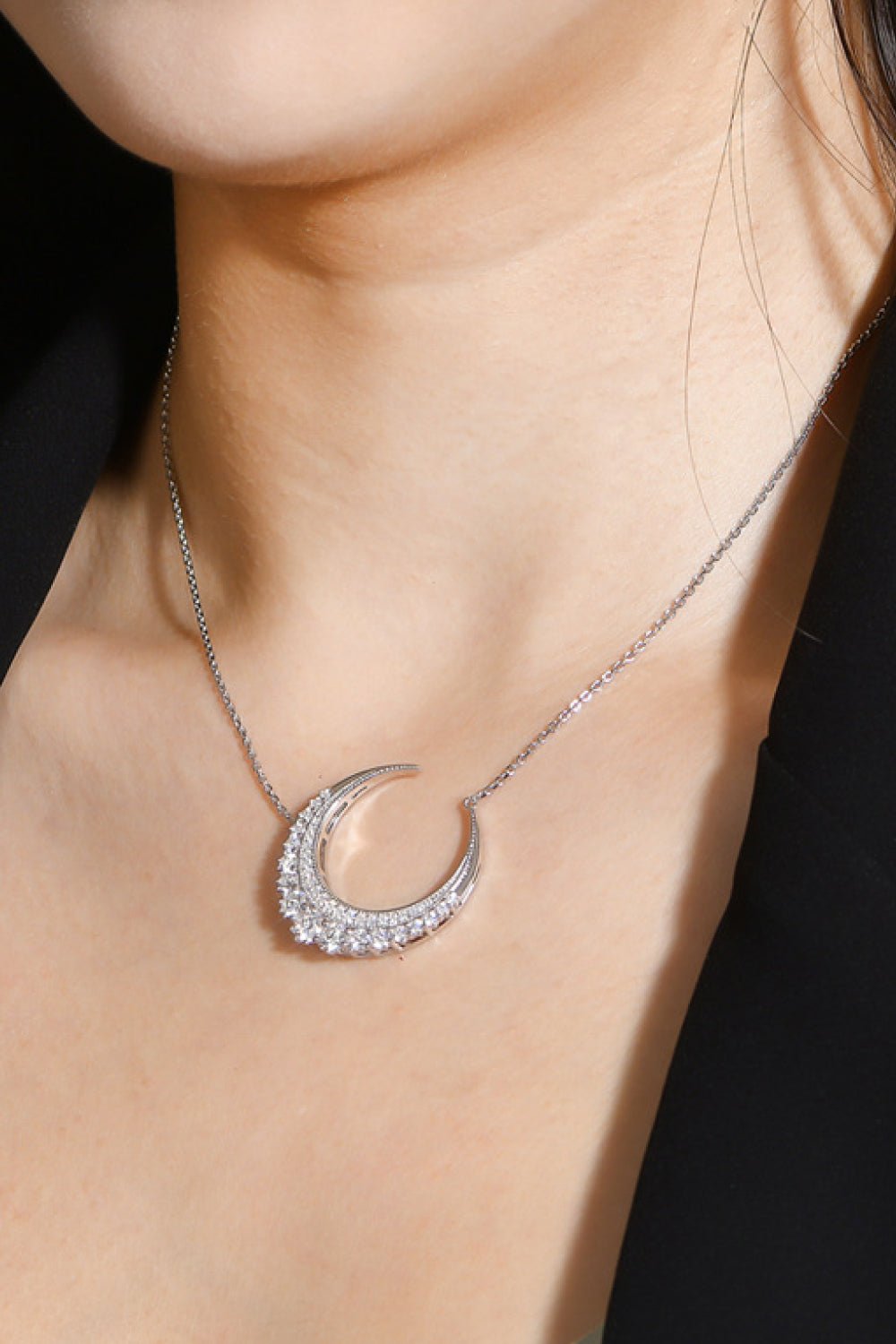 1.8 Carat Moissanite Crescent Moon Shape Pendant Necklace - Admiresty