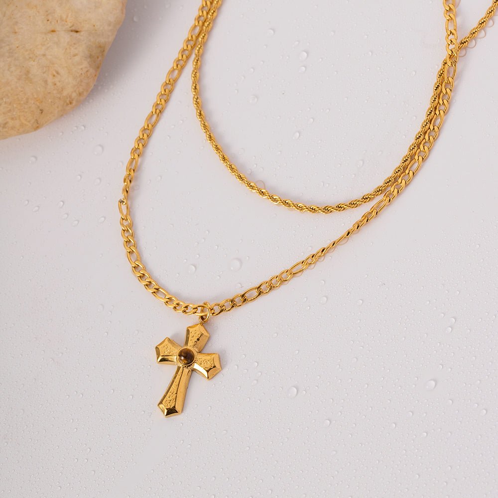 18K Gold - Plated Double Layered Cross Necklace - Admiresty