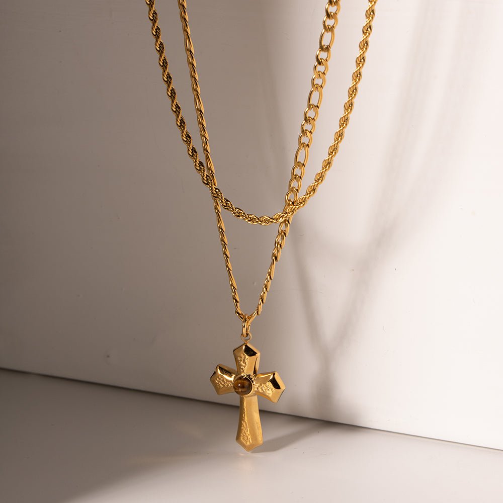 18K Gold - Plated Double Layered Cross Necklace - Admiresty