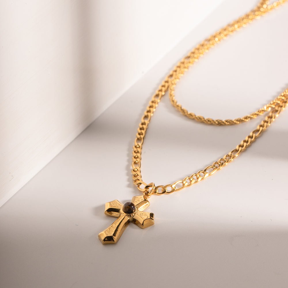 18K Gold - Plated Double Layered Cross Necklace - Admiresty