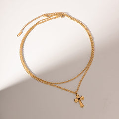 18K Gold - Plated Double Layered Cross Necklace - Admiresty