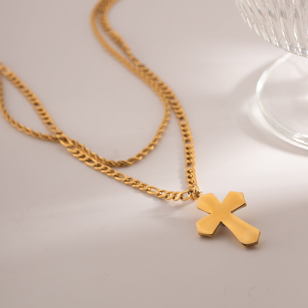 18K Gold - Plated Double Layered Cross Necklace - Admiresty