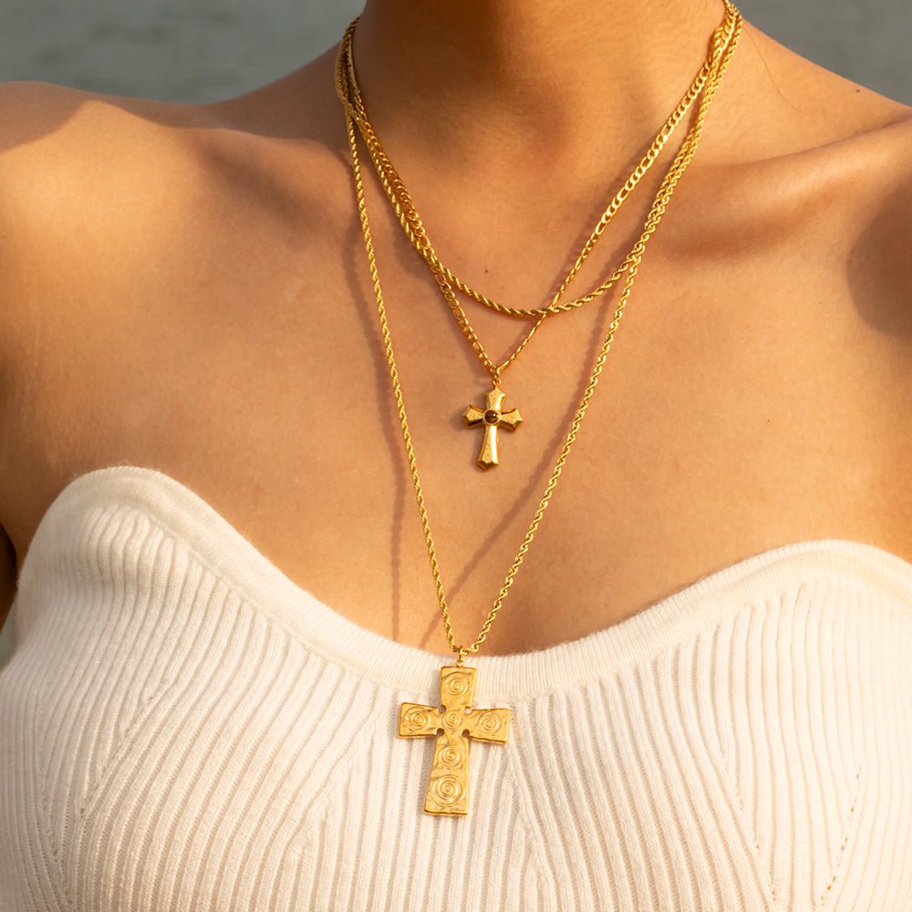 18K Gold - Plated Double Layered Cross Necklace - Admiresty