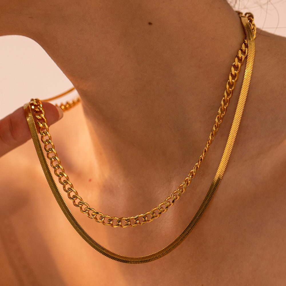 18K Gold - Plated Double Layered Necklace - Admiresty