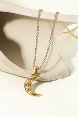 18K Gold Plated Inlaid Zircon Moon Pendant Necklace - Admiresty