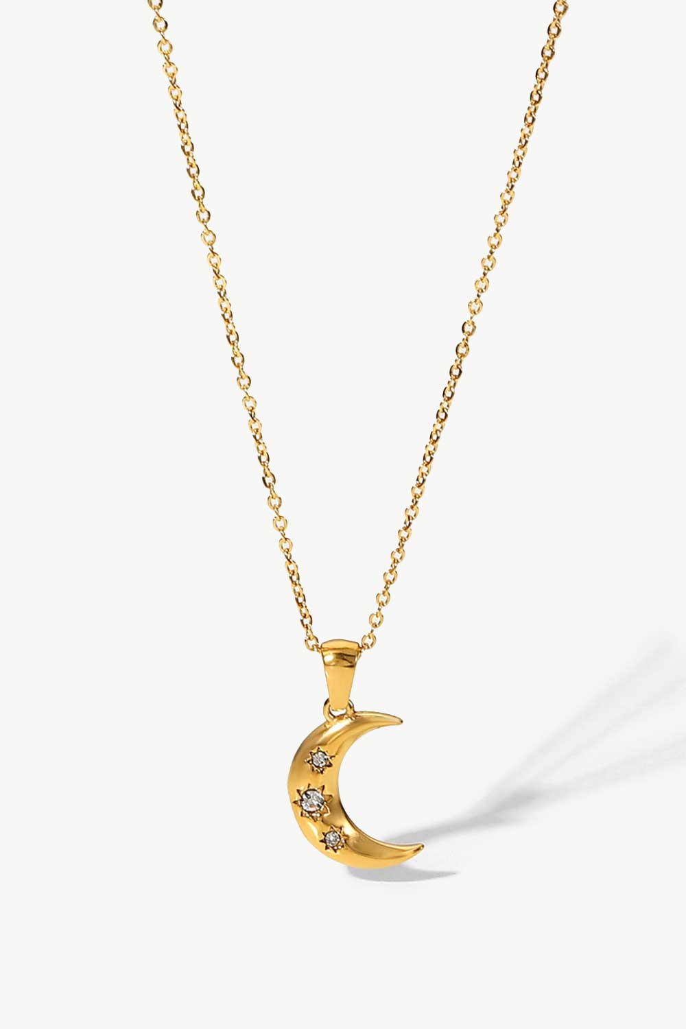 18K Gold Plated Inlaid Zircon Moon Pendant Necklace - Admiresty