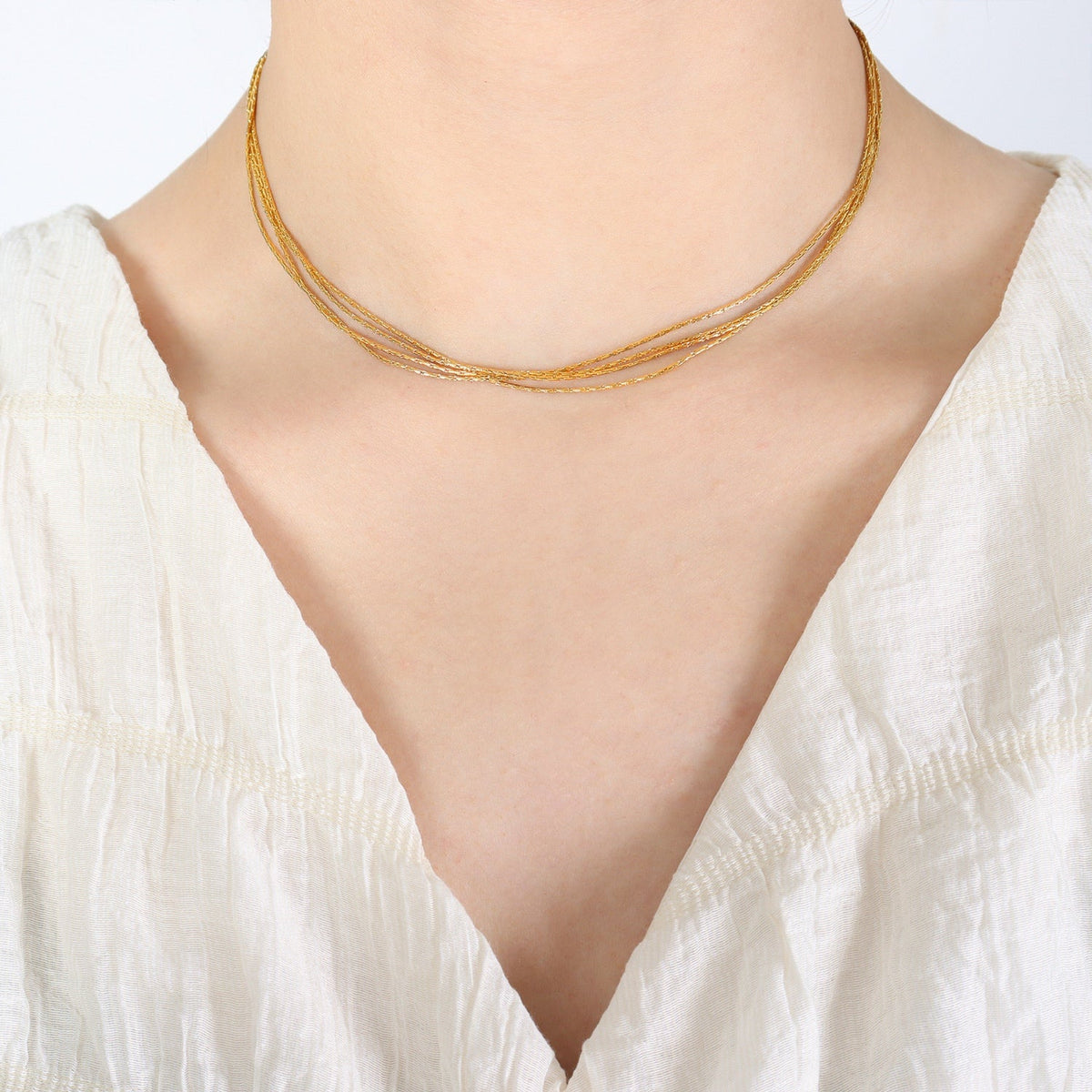 18K Gold - Plated Multi - Layer Clavicle Chain Necklace - Admiresty