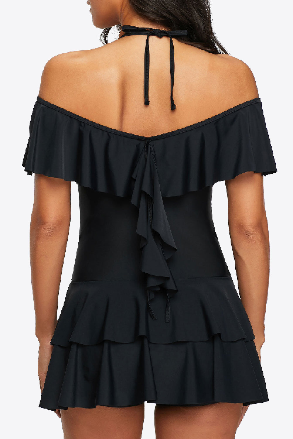 Ruffled Cold-Shoulder Two-Piece Swimsuit