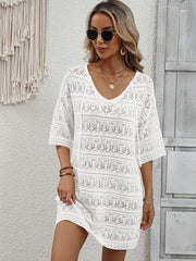 Openwork V-Neck Mini Knit Dress