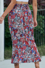 Floral High Waist Ruched Skirt