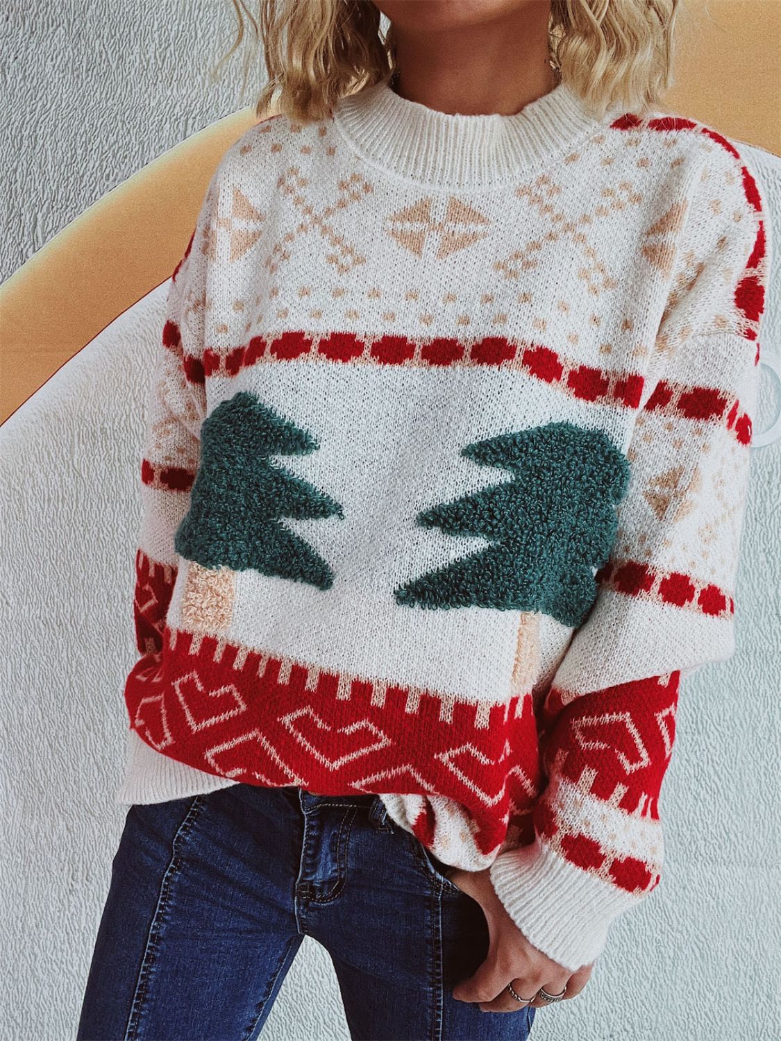 Christmas Tree Mock Neck Long Sleeve Sweater