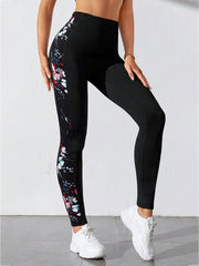 Floral Print Wide Waistband Leggings