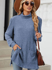 Slit Mock Neck Long Sleeve T-Shirt