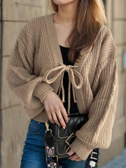 Tied Dropped Shoulder Long Sleeve Cardigan