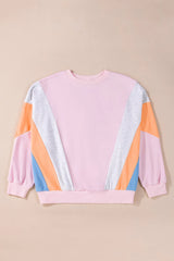 Color Block Round Neck Long Sleeve Sweatshirt