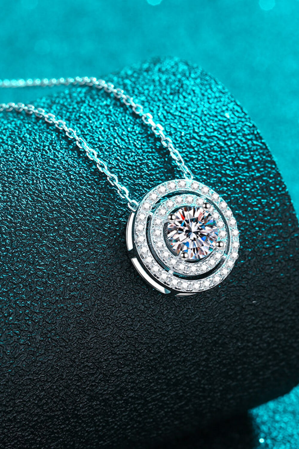 Moissanite Round Pendant Rhodium-Plated Necklace