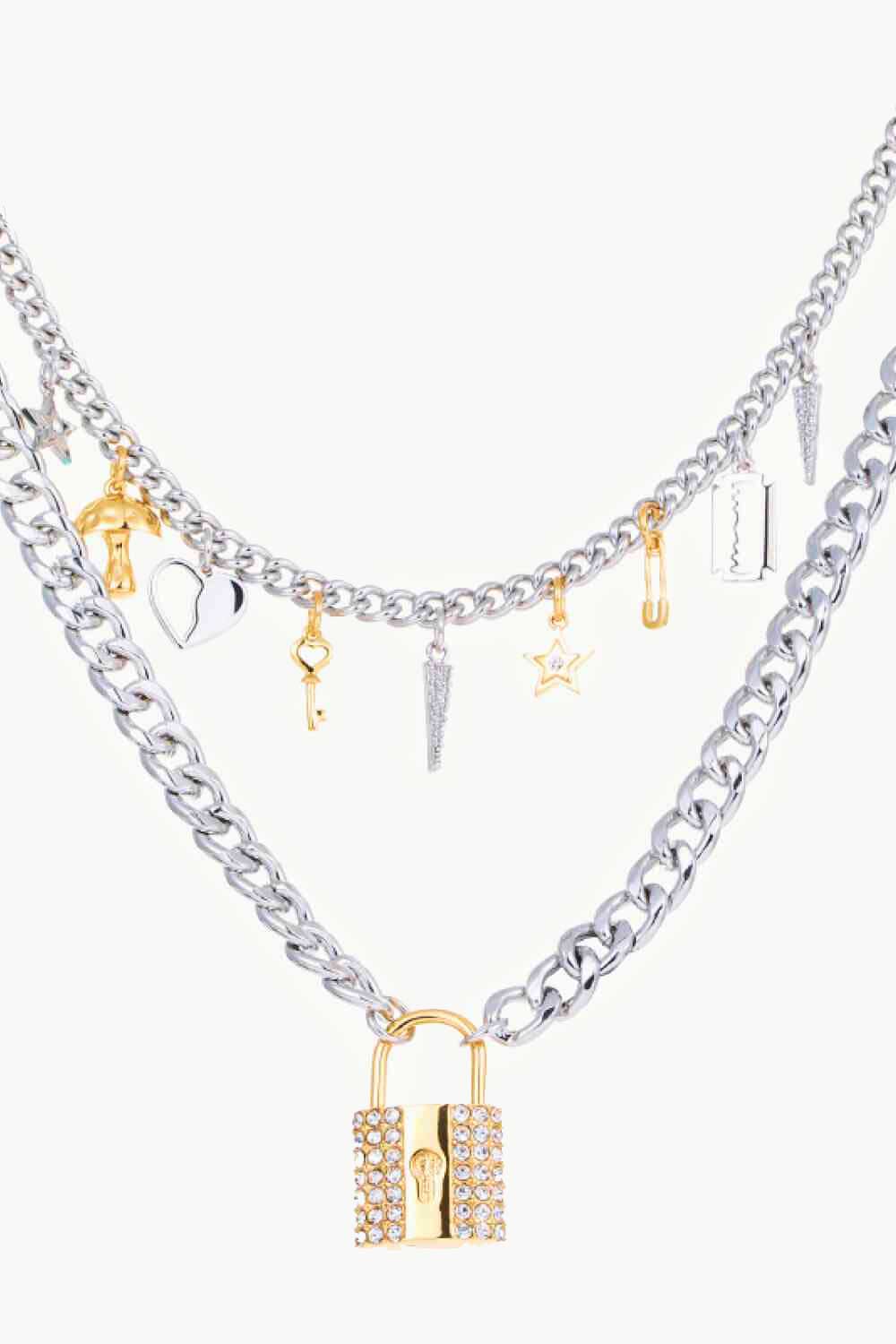 5 - Piece Wholesale Lock Pendant Double - Layered Necklace - Admiresty