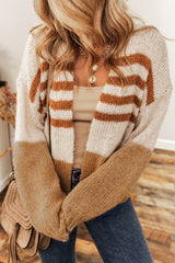 Striped Open Front Long Sleeve Cardigan