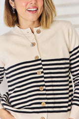 Striped Button Up Long Sleeve Cardigan