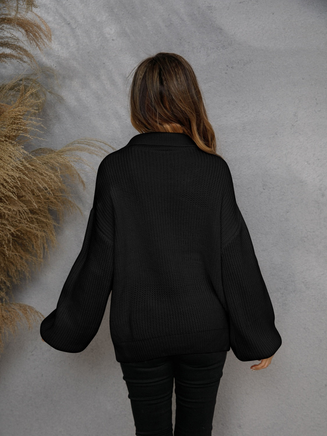 Half Zip Dropped Shoulder Sweater