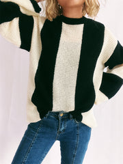 Color Block Round Neck Long Sleeve Sweater