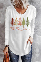 Graphic V-Neck Long Sleeve T-Shirt