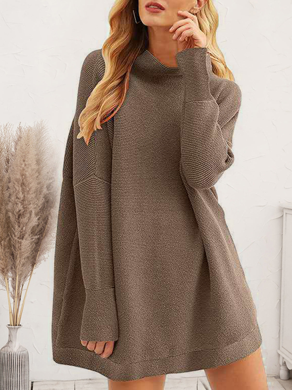 Round Neck Long Sleeve Sweater Dress