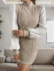 Ribbed Contrast Long Sleeve Sweater Dress