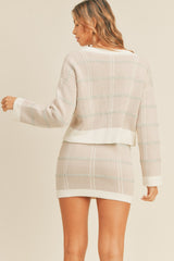 MABLE Plaid Button Down Sweater Cardigan and Mini Skirt Set