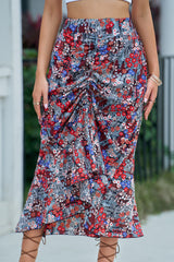 Floral High Waist Ruched Skirt