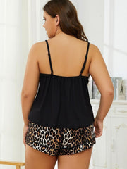 Plus Size Lace Trim Scoop Neck Cami and Printed Shorts Pajama Set