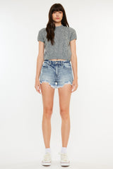 Kancan High Rise Frayed Hem Denim Shorts