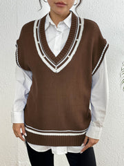 Pearl Trim Contrast V-Neck Sweater Vest