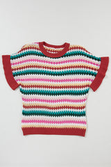 Striped Round Neck Short Sleeve Sweater