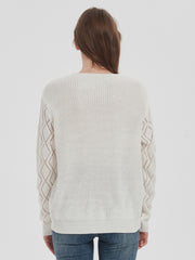 Openwork V-Neck Dropped Shoulder Sweater