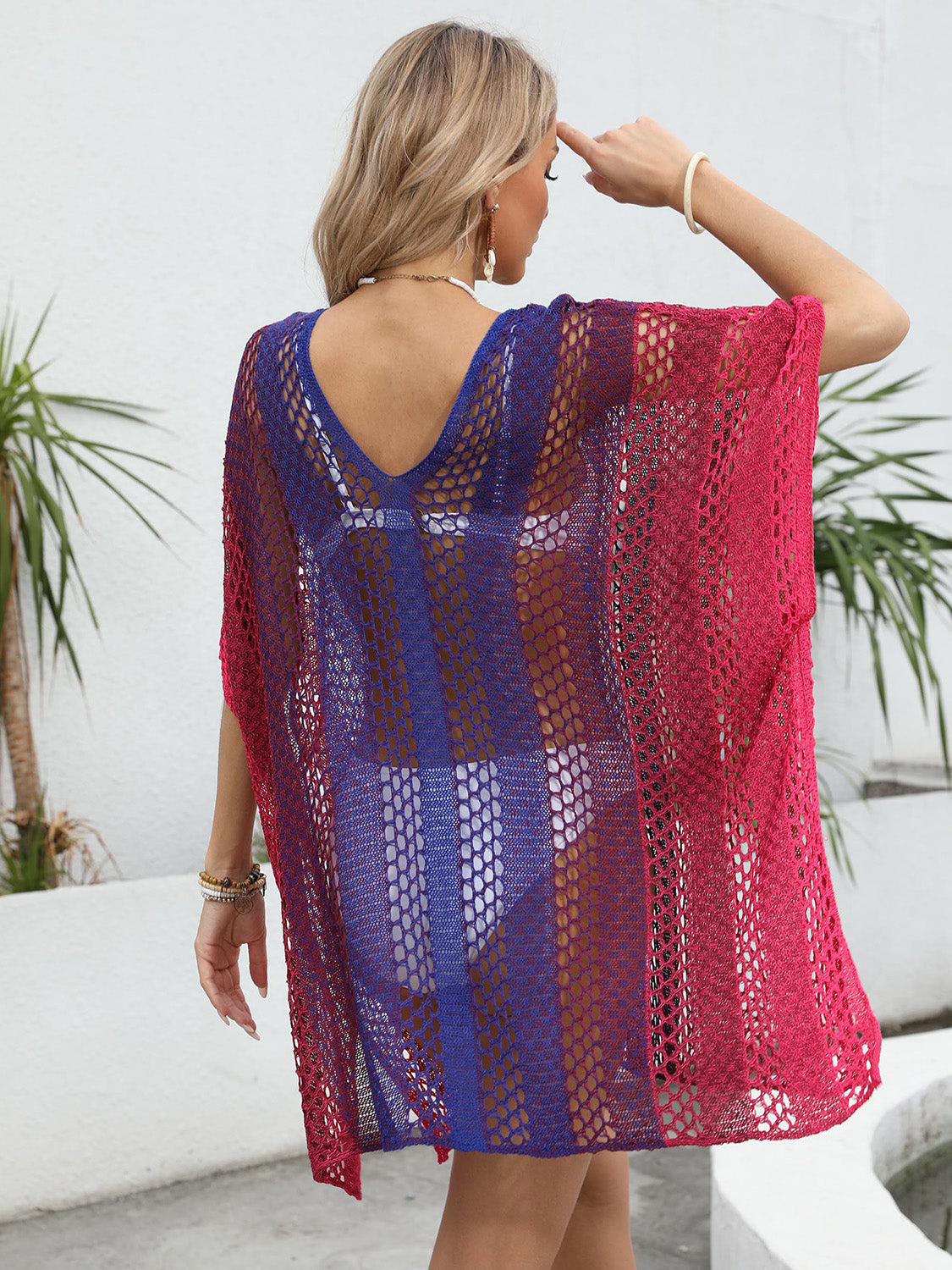 Openwork Contrast V-Neck Cover-Up