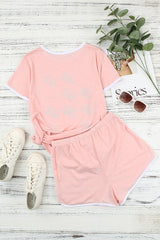 Graphic Tee and Drawstring Shorts Loungewear Set