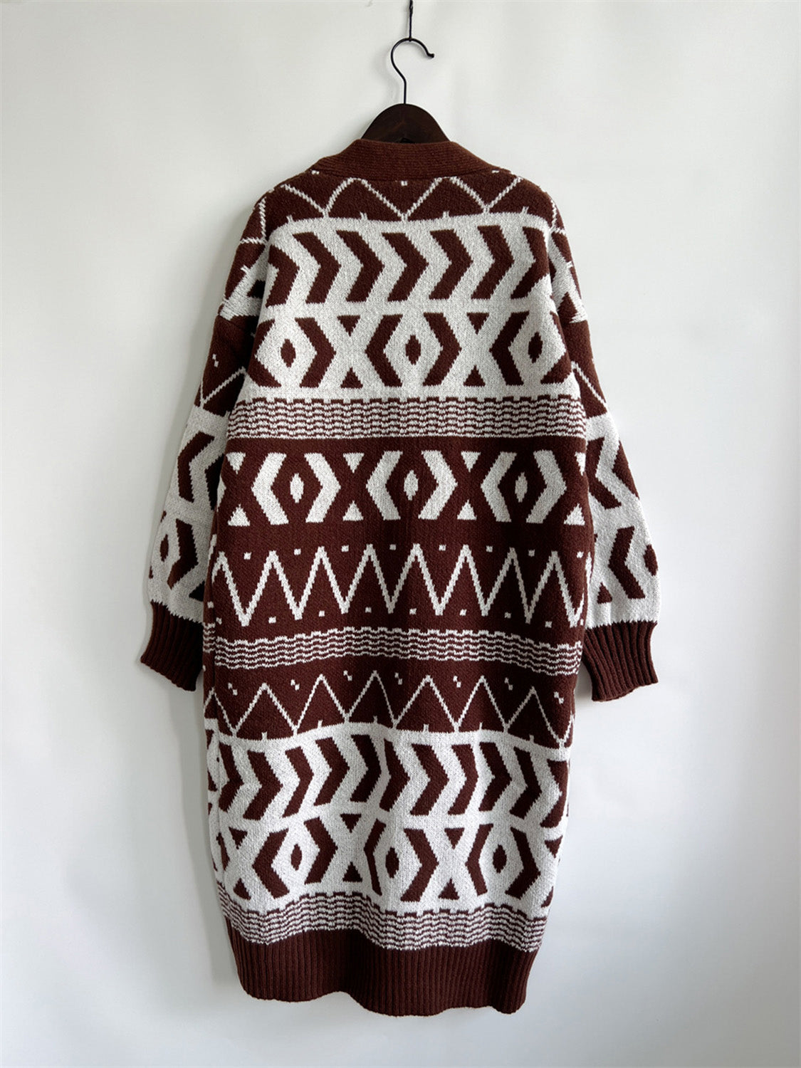 Geometric Button Front Longline Cardigan