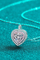 925 Sterling Silver 1 Carat Moissanite Heart Pendant Necklace - Admiresty