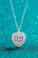 925 Sterling Silver 1 Carat Moissanite Heart Pendant Necklace - Admiresty