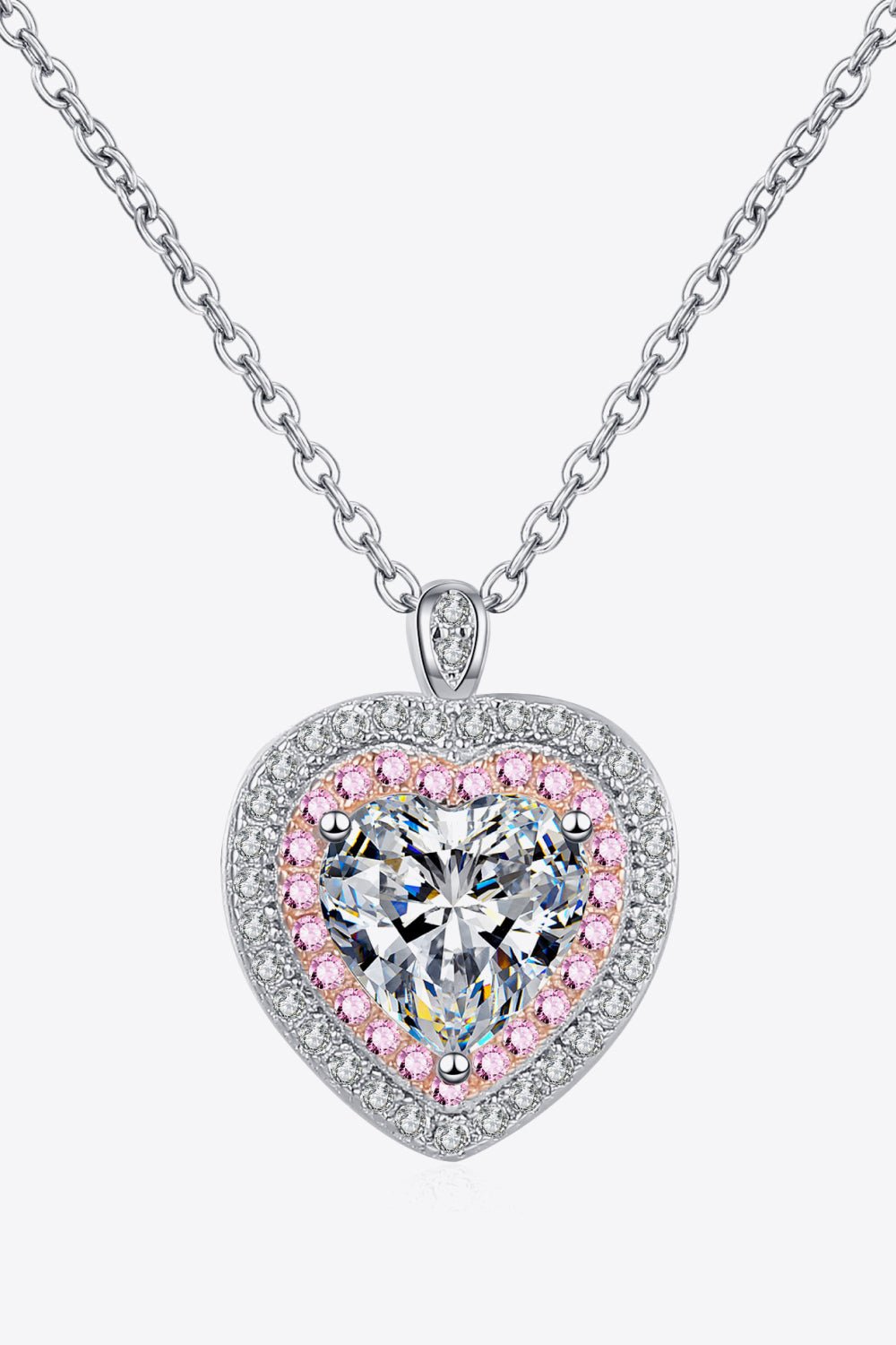 925 Sterling Silver 1 Carat Moissanite Heart Pendant Necklace - Admiresty