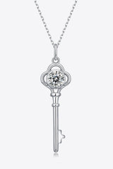 925 Sterling Silver 1 Carat Moissanite Key Pendant Necklace - Admiresty