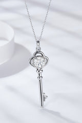 925 Sterling Silver 1 Carat Moissanite Key Pendant Necklace - Admiresty