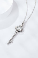 925 Sterling Silver 1 Carat Moissanite Key Pendant Necklace - Admiresty