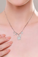 925 Sterling Silver Lock & Key Zircon Pendant Necklace - Admiresty